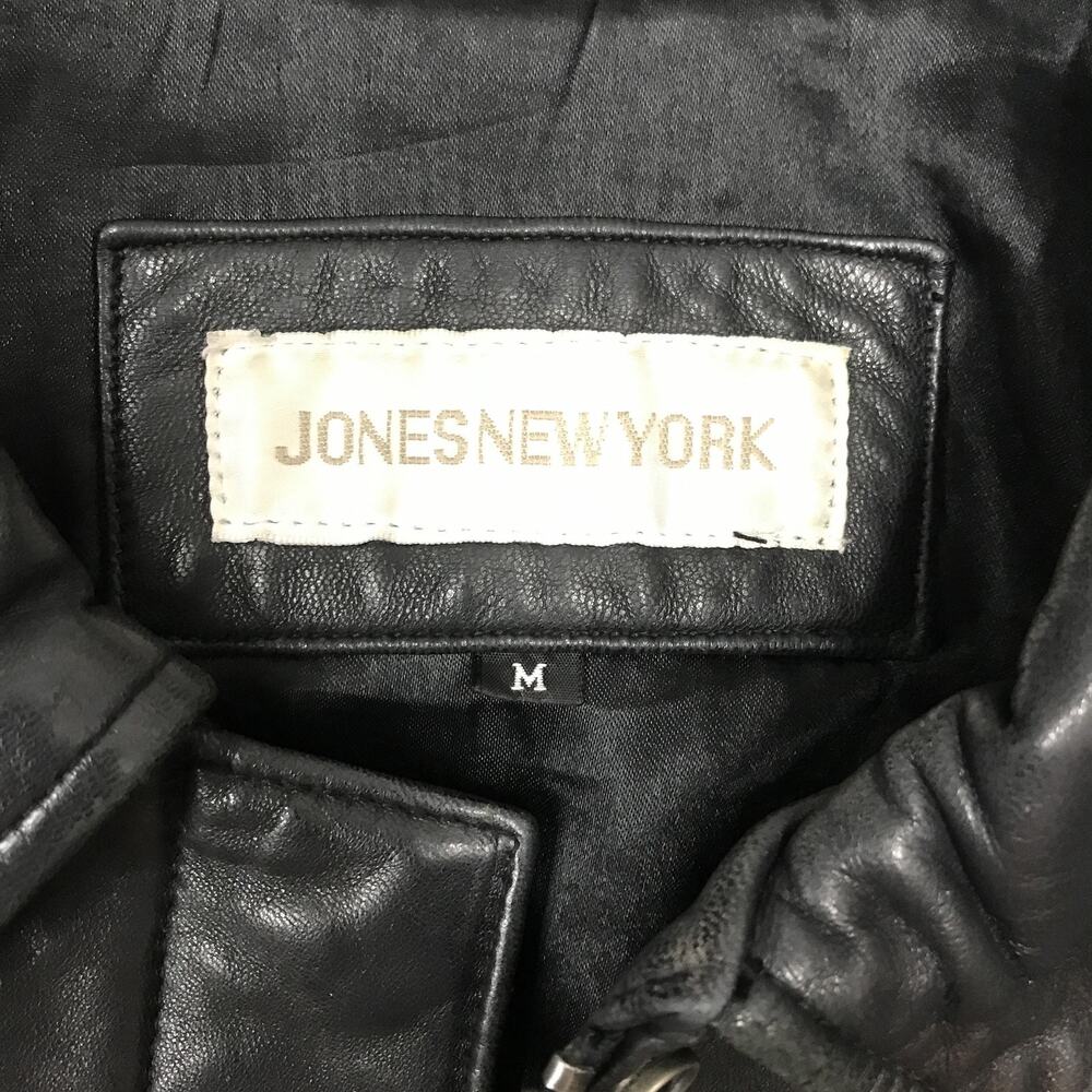 Jones New York Jacket Womens Medium Black Genuine Leather Pockets Style 38949 - Picture 4 of 12